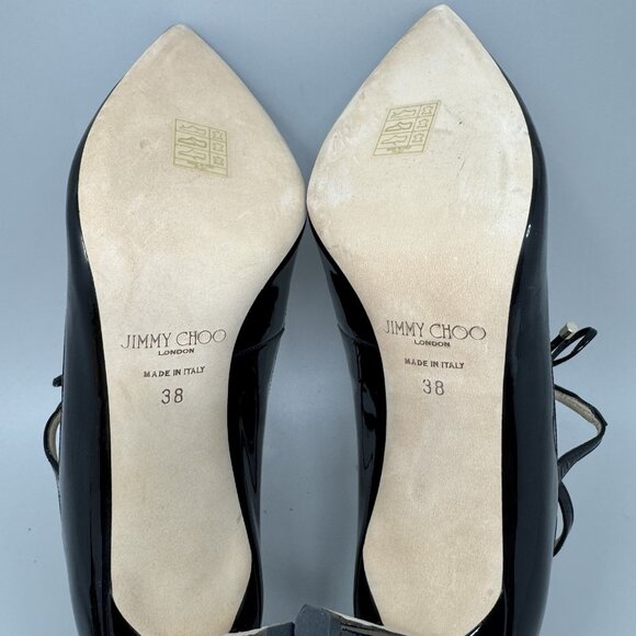 Jimmy Choo Vintage Black Sage 85 Bow Pump Pointed Toe Leather Sz EU 38 US 7 - Picture 9 of 11